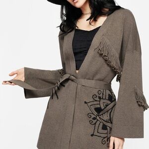 Iris Flare Sleeve Longline Fringe Knit Cardigan